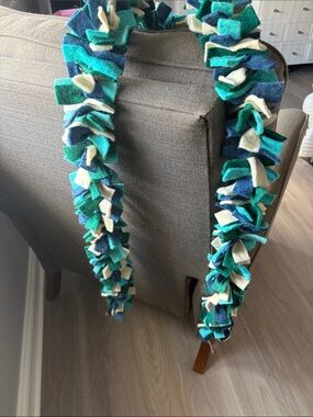 Teal & Navy Fleece Pom Pom Scarf